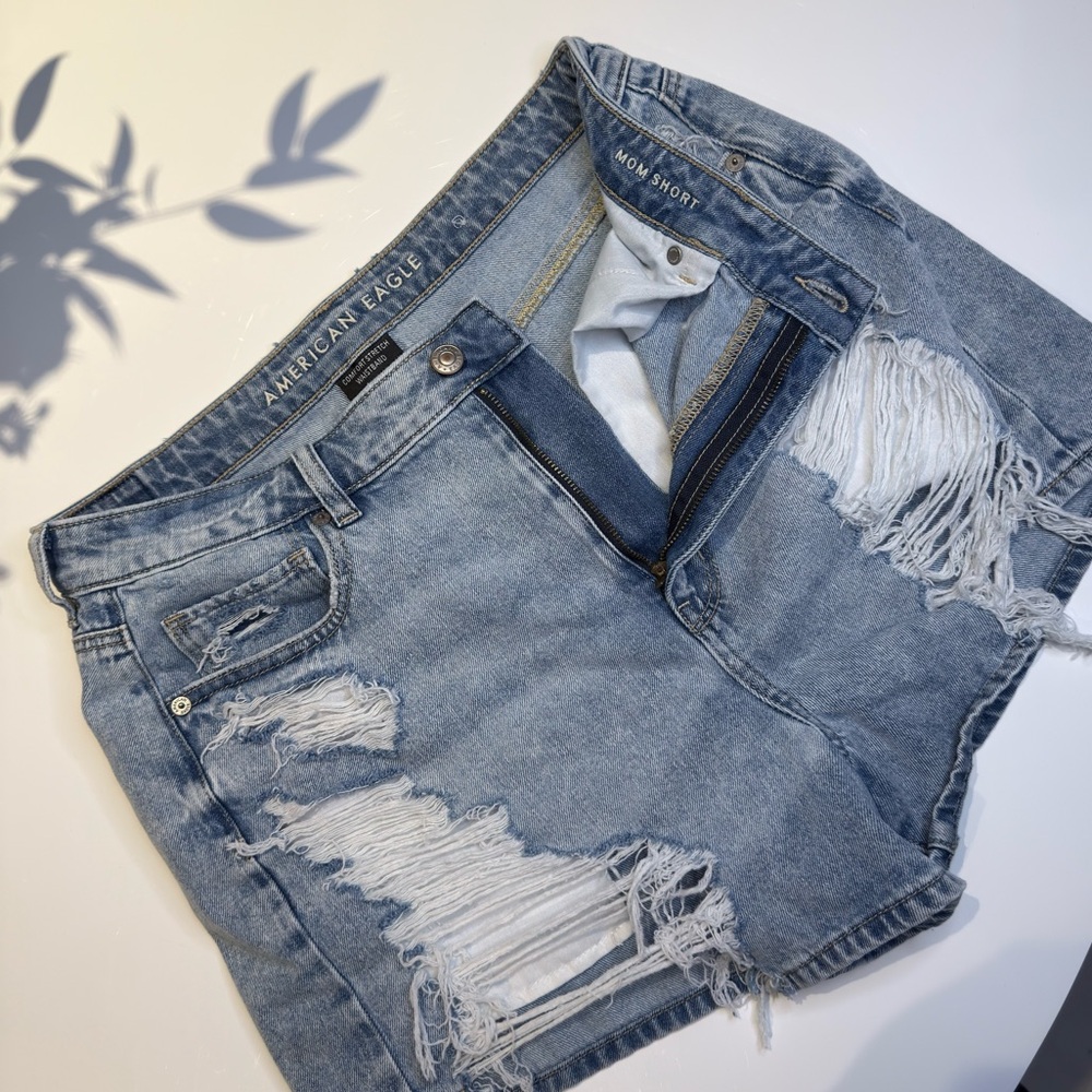 American Eagle Outfitters Mom Short Light Blue Distressed Denim Shorts